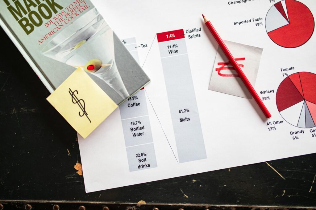 Pie charts and calculator laid out for portfolio rebalancing