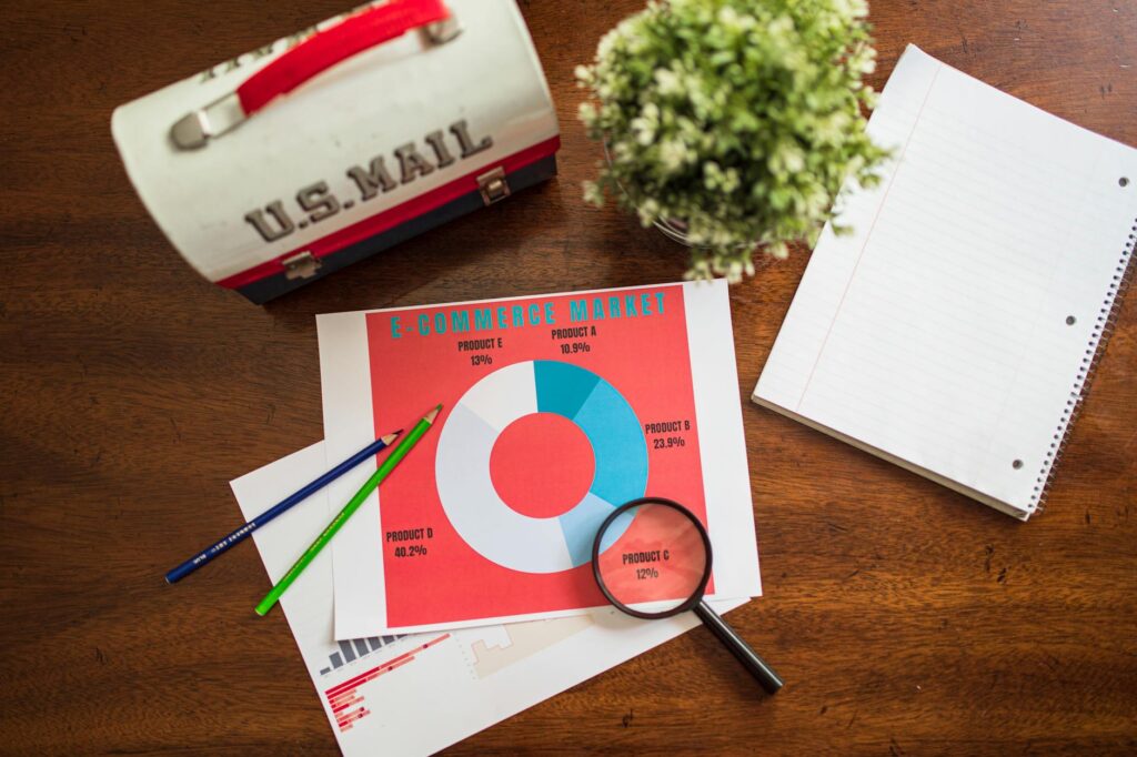 An asset allocation worksheet with a simple pie chart and handwritten notes