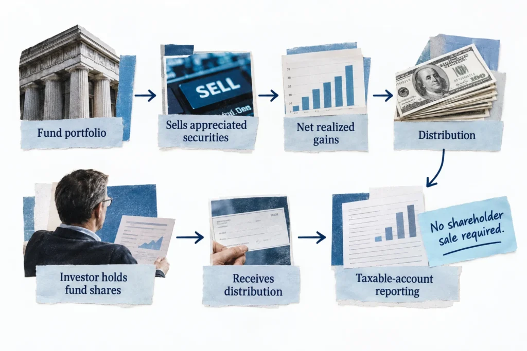 A fund’s sale of portfolio securities can lead to a reportable shareholder distribution without the investor selling fund shares.
